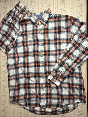 Izod White Blue Orange Plaid Flannel Shirt Men’s EUC XL😍